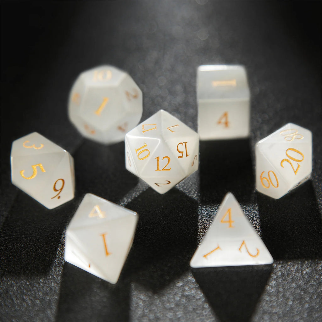 White Jade Gemstone Polyhedral Dice