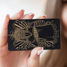 Load image into Gallery viewer, Black Playing Cards Deck Skull-Embossed PVC Poker Cards Flexible Foil Playing Cards Comes With Storage Box For Texas Holdem