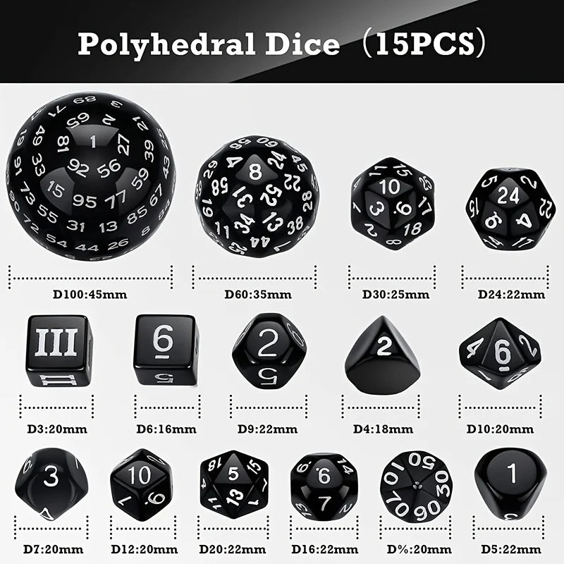 15Pcs Polyhedral Dice Set