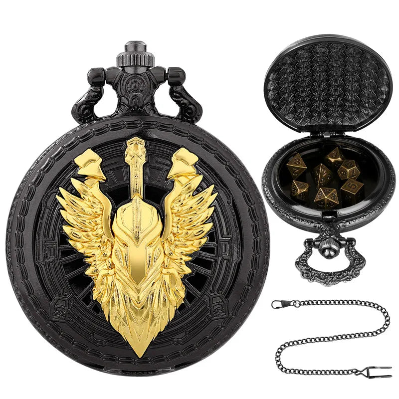 Mini DND Dice Set Steampunk Warlock Pocket Watch Shell Case 7pcs Polyhedral Metal D&D Dice Set for Dungeons and Dragons dice box