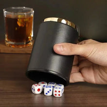 Load image into Gallery viewer, Dices Shake Container with 6 Dices Set Dices Cup Leathers Stable Sturdy Comfortable Hand Feeling Dices Shake Container