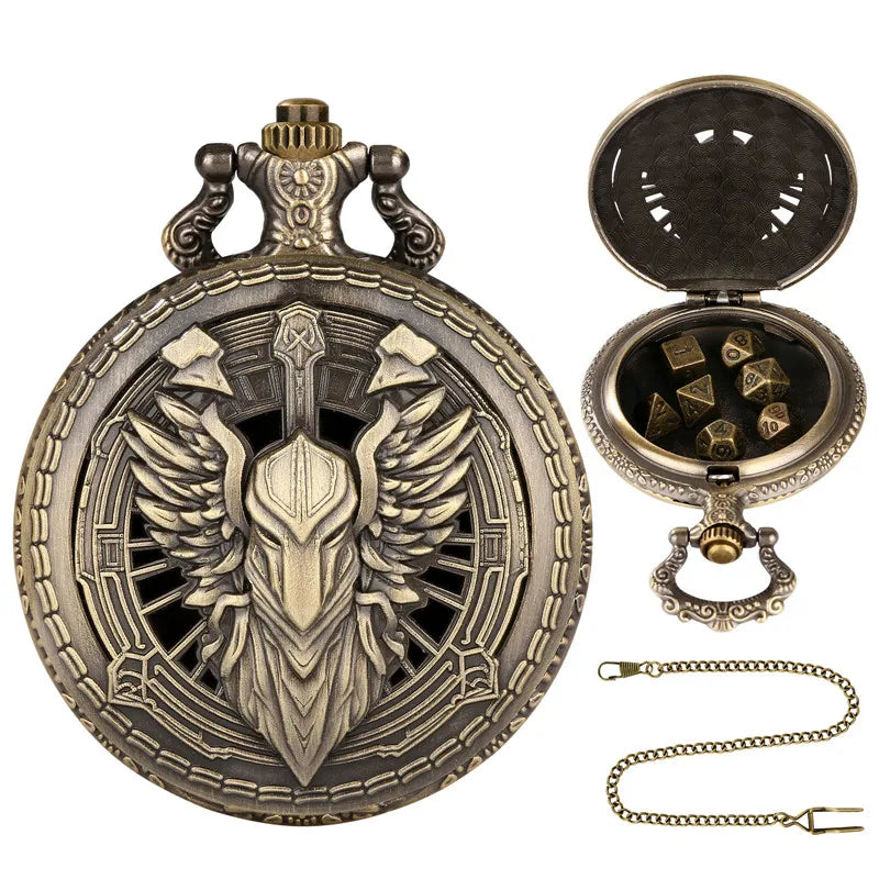 Mini DND Dice Set Steampunk Warlock Pocket Watch Shell Case 7pcs Polyhedral Metal D&D Dice Set for Dungeons and Dragons dice box