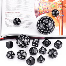 Load image into Gallery viewer, 15Pcs Polyhedral Dice Table Game Dice for DND RPG Dungeons and Dragons D3 D4 D5 D6 D7 D8 D10 D% D12 D16 D20 D24 D30 D60 D100