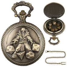 Load image into Gallery viewer, Mini DND Dice Set Steampunk Warlock Pocket Watch Shell Case 7pcs Polyhedral Metal D&amp;D Dice Set for Dungeons and Dragons dice box