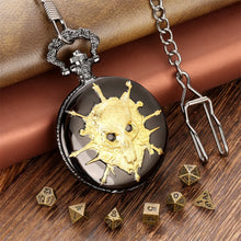 Load image into Gallery viewer, Mini DND Dice Set Steampunk Warlock Pocket Watch Shell Case 7pcs Polyhedral Metal D&amp;D Dice Set for Dungeons and Dragons dice box