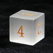 Load image into Gallery viewer, 7Pcs DND Dice White Jade Gemstone Dice Golden Word Dice Set Multi-sided Polyhedral Dice for D&amp;D Game COC Role Playing RPG Table