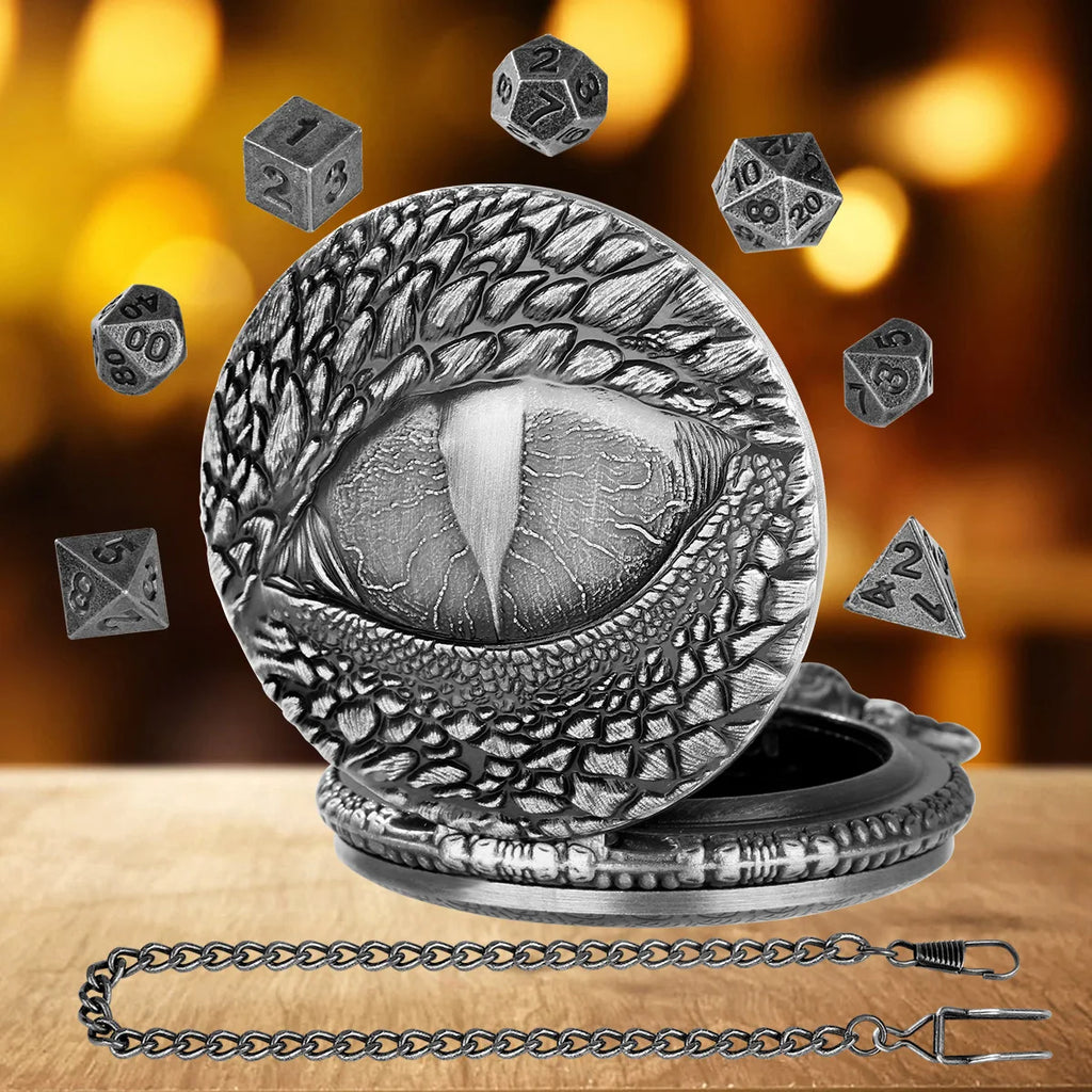 Mini DND Dice Set Pocket Watch