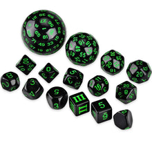 Load image into Gallery viewer, 15Pcs Polyhedral Dice Table Game Dice for DND RPG Dungeons and Dragons D3 D4 D5 D6 D7 D8 D10 D% D12 D16 D20 D24 D30 D60 D100