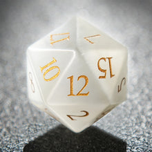 Load image into Gallery viewer, 7Pcs DND Dice White Jade Gemstone Dice Golden Word Dice Set Multi-sided Polyhedral Dice for D&amp;D Game COC Role Playing RPG Table