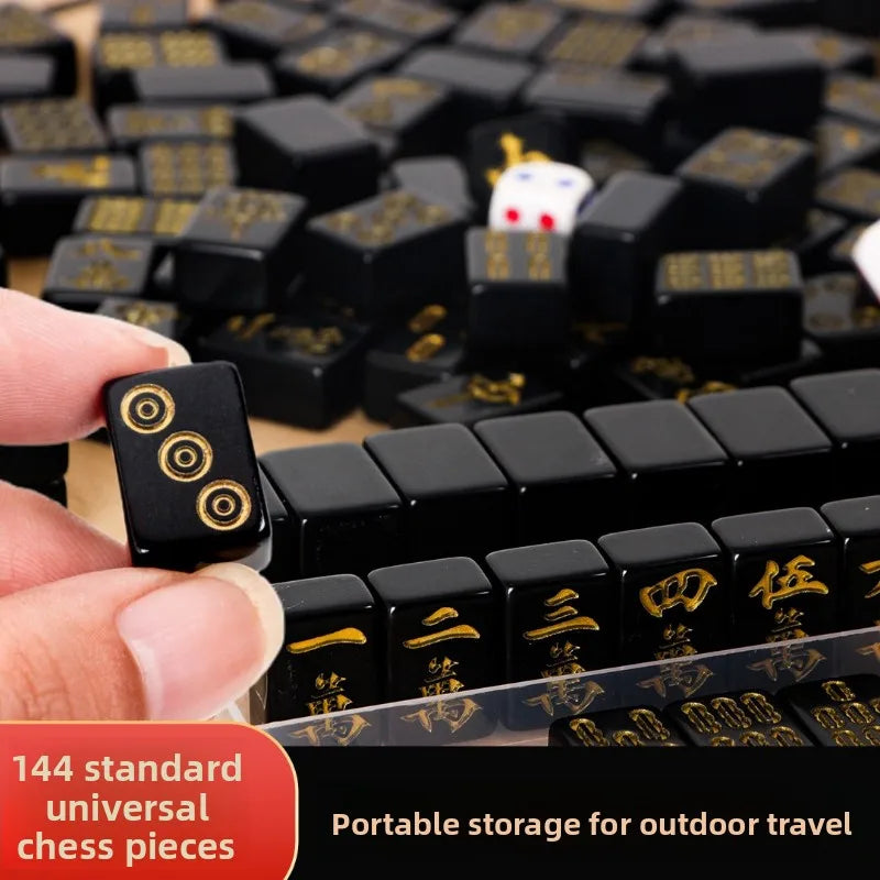 144 Piece Portable Mahjong Set Complete with 2 Dices & 4 Racks, Classic Tile Game for Home Travel Party Night Holiday Gift