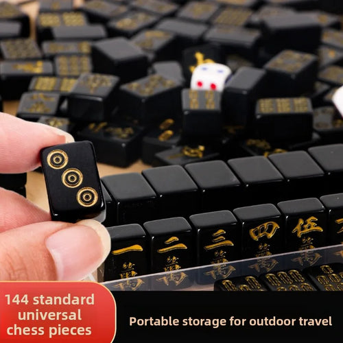 144 Piece Portable Mahjong Set Complete with 2 Dices & 4 Racks, Classic Tile Game for Home Travel Party Night Holiday Gift