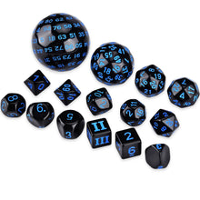 Load image into Gallery viewer, 15Pcs Polyhedral Dice Table Game Dice for DND RPG Dungeons and Dragons D3 D4 D5 D6 D7 D8 D10 D% D12 D16 D20 D24 D30 D60 D100