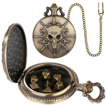 Load image into Gallery viewer, Mini DND Dice Set Steampunk Warlock Pocket Watch Shell Case 7pcs Polyhedral Metal D&amp;D Dice Set for Dungeons and Dragons dice box