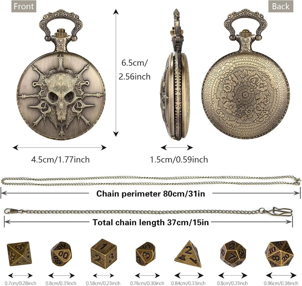 Mini DND Dice Set Pocket Watch