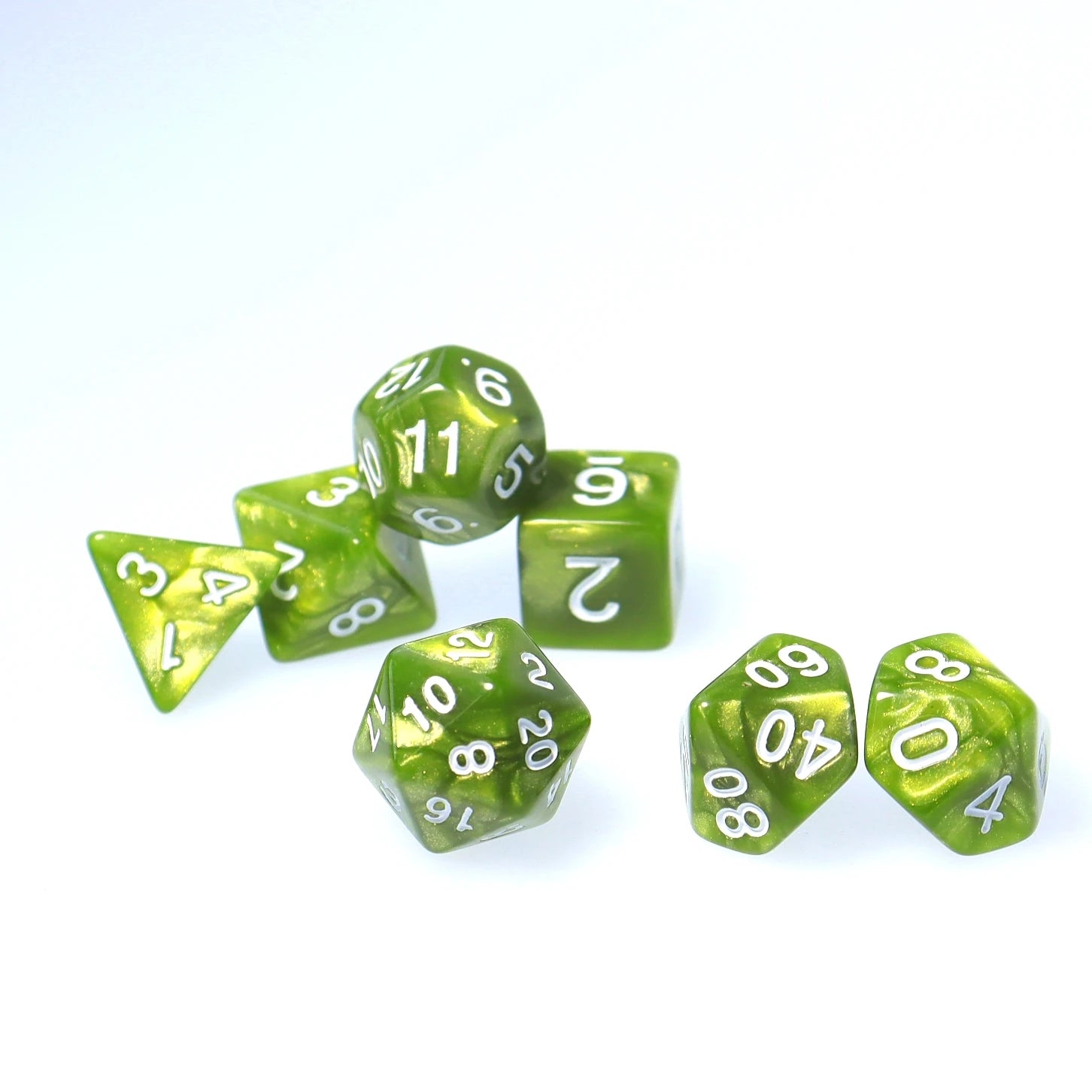 Green Polyhedral Dice Set D4 D6 D8 D10 D12 D20