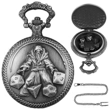 Load image into Gallery viewer, Mini DND Dice Set Steampunk Warlock Pocket Watch Shell Case 7pcs Polyhedral Metal D&amp;D Dice Set for Dungeons and Dragons dice box