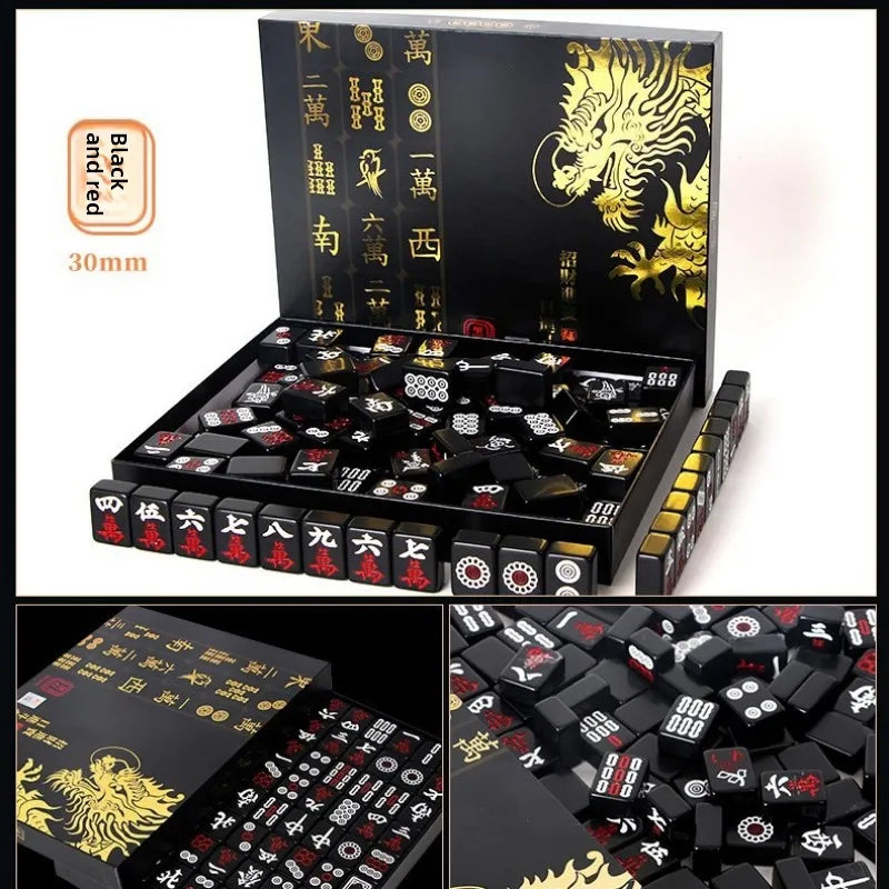 144 Piece Portable Mahjong Set Complete with 2 Dices & 4 Racks, Classic Tile Game for Home Travel Party Night Holiday Gift