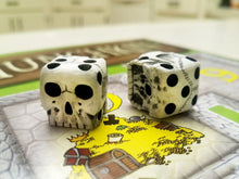 Load image into Gallery viewer, 1 Pcs 5 Pcs 16mm 6 Face Six Sided Skull Pattern Resin D6 Dot Dices Black White Point for DND TRPG RPG Table Board Game Halloween