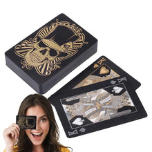 Load image into Gallery viewer, Black Playing Cards Deck Skull-Embossed PVC Poker Cards Flexible Foil Playing Cards Comes With Storage Box For Texas Holdem