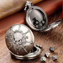 Load image into Gallery viewer, Mini DND Dice Set Steampunk Warlock Pocket Watch Shell Case 7pcs Polyhedral Metal D&amp;D Dice Set for Dungeons and Dragons dice box