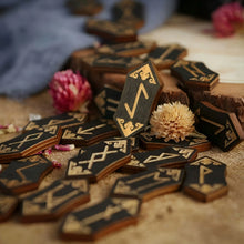 Load image into Gallery viewer, Divination Wood Runes With Storage Bag Meditation Divination Engraved Decorative Runes Western Divination Pagan Guide Book Set