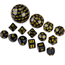 Load image into Gallery viewer, 15Pcs Polyhedral Dice Table Game Dice for DND RPG Dungeons and Dragons D3 D4 D5 D6 D7 D8 D10 D% D12 D16 D20 D24 D30 D60 D100