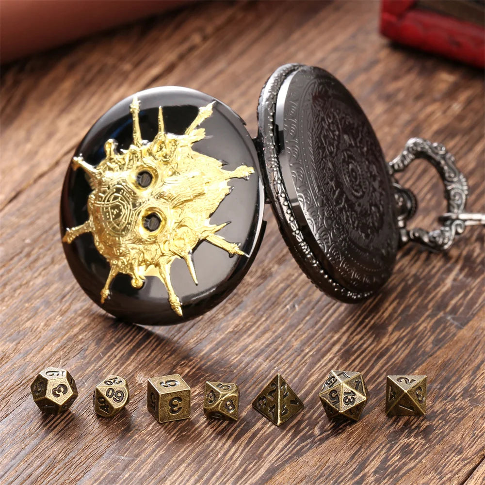 Mini DND Dice Set Pocket Watch